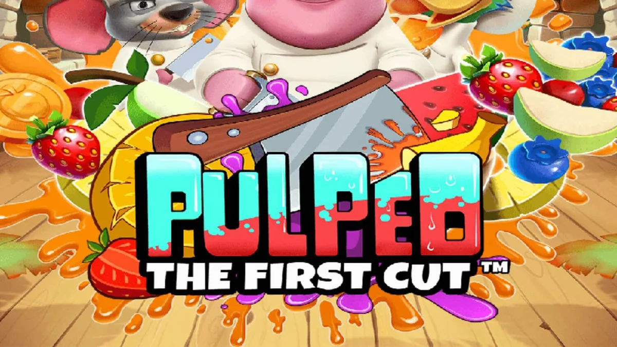 Tampilan visual slot Pulped: The First Cut dengan tema koki hewan tropis